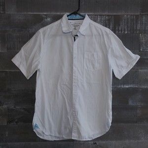 Short Sleeve Shirt Mens Adult Size M Peached Poplin Tailored Metal Button Front